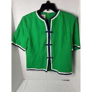 Henry Lee Petites Women's Green Short Sleeve Mandarin Collar Jacket Size 10P